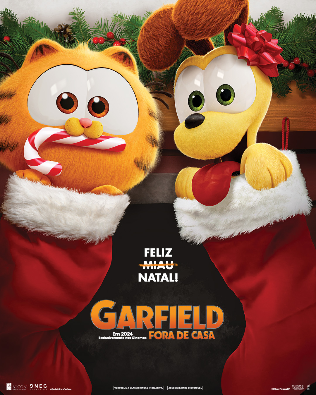 Garfield: Fora de Casa | Sony Pictures revela cartaz fofo e natalino do filme