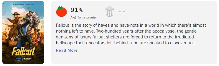 Fallout: Série larga com mais de 90% de aprovação no Rotten Tomatoes!