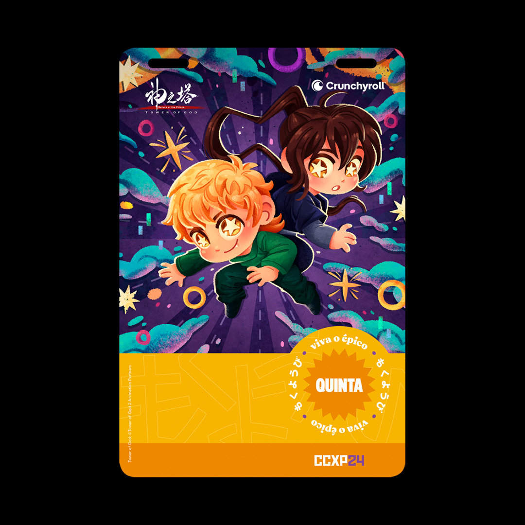 CCXP24 revela artes das credenciais em parceria com a Crunchyroll