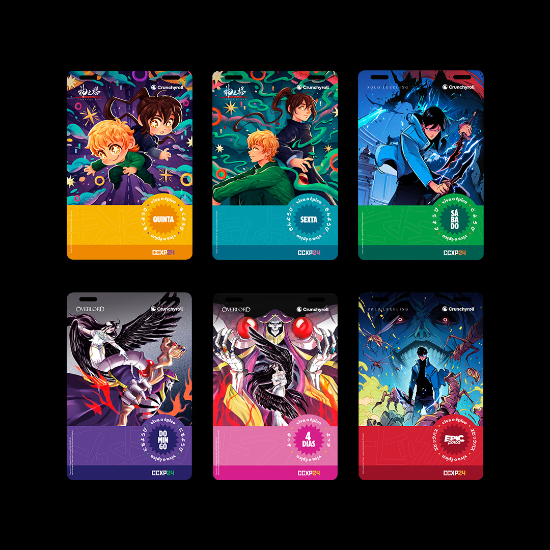 CCXP24 revela artes das credenciais em parceria com a Crunchyroll