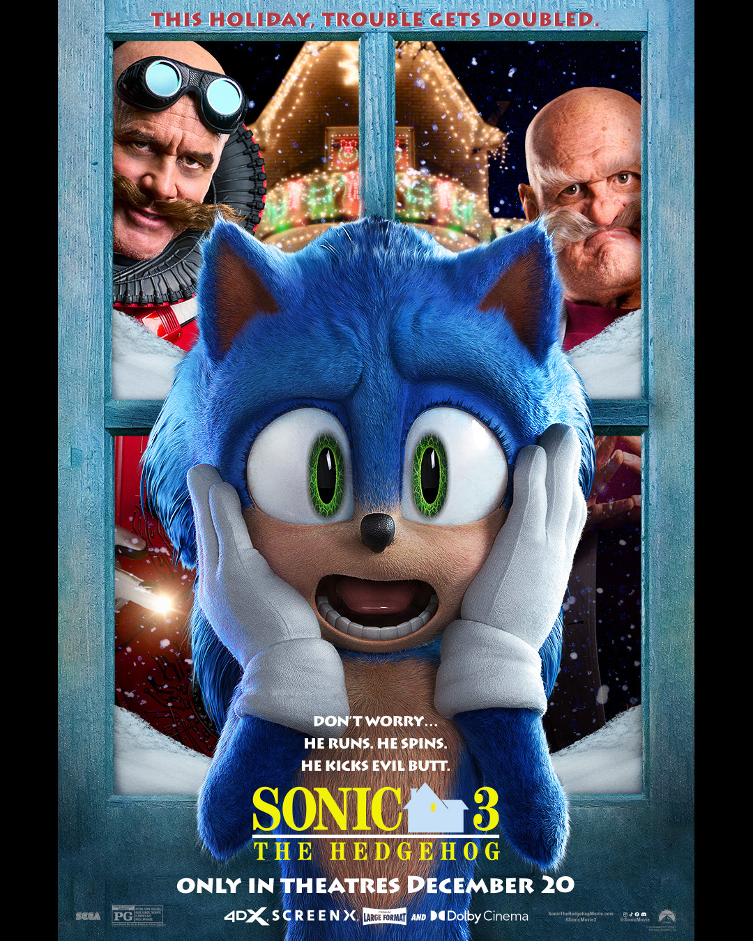 Sonic 3: O Filme - Cartazes Natalinos Homenageiam Clássicos Como 'Duro de Matar