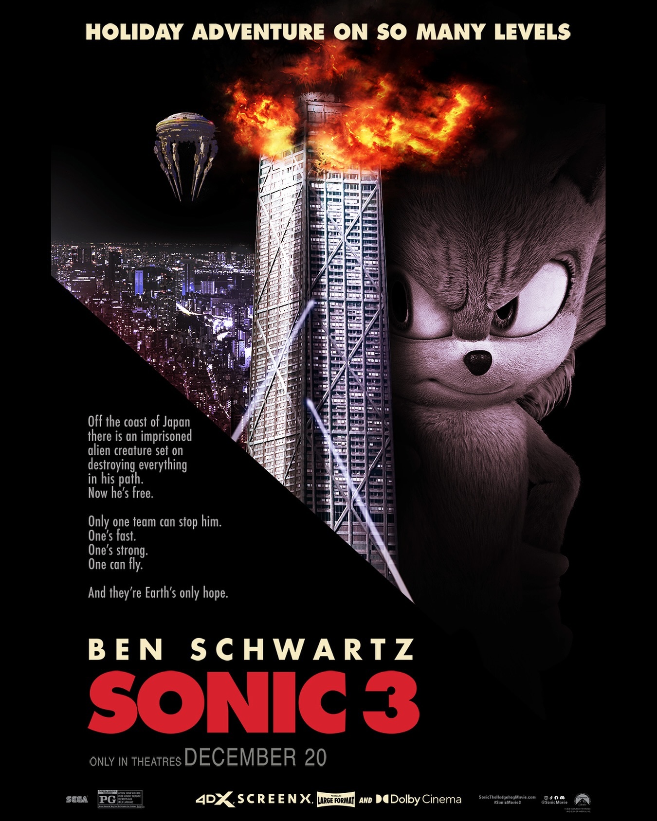 Sonic 3: O Filme - Cartazes Natalinos Homenageiam Clássicos Como 'Duro de Matar
