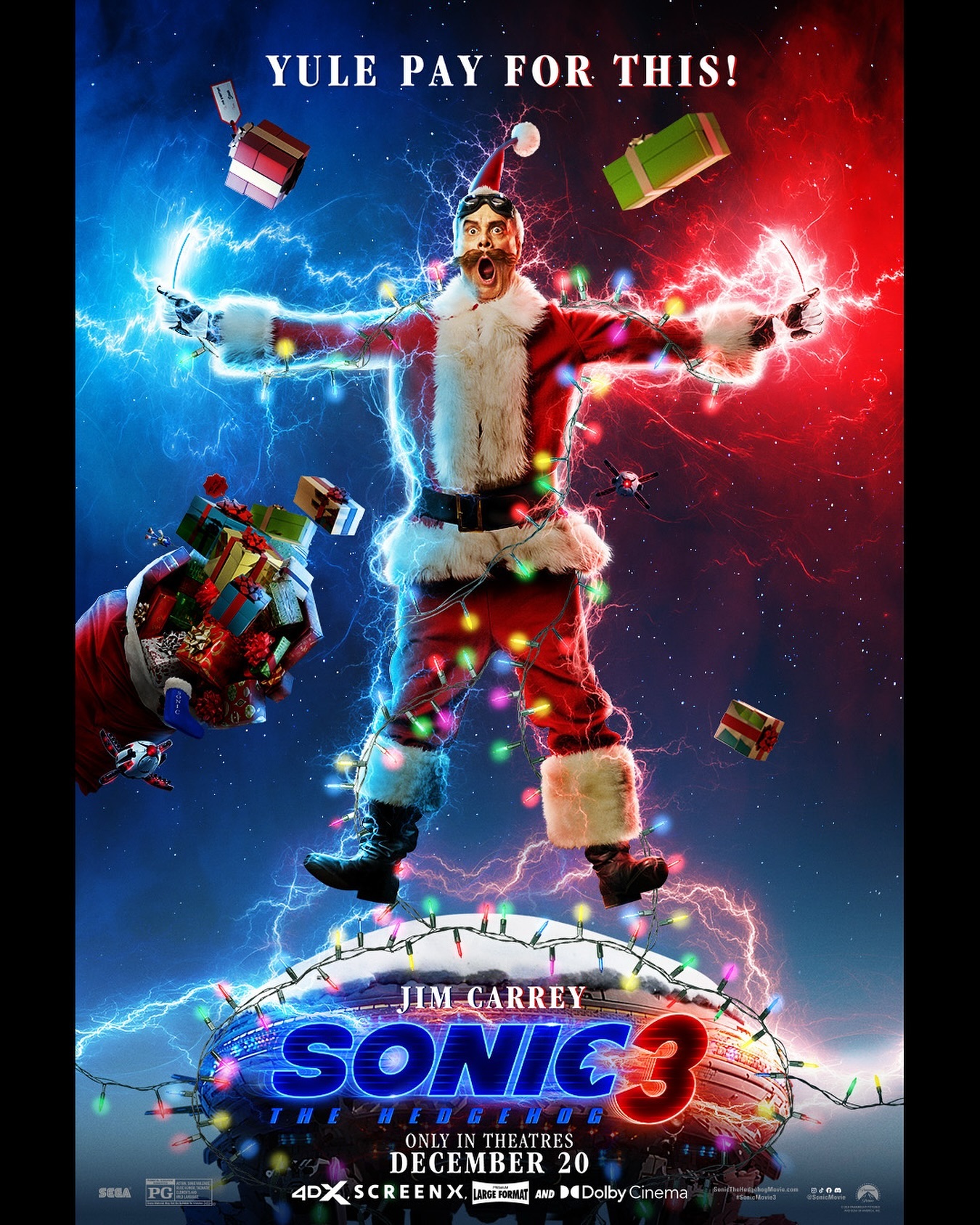 Sonic 3: O Filme - Cartazes Natalinos Homenageiam Clássicos Como 'Duro de Matar