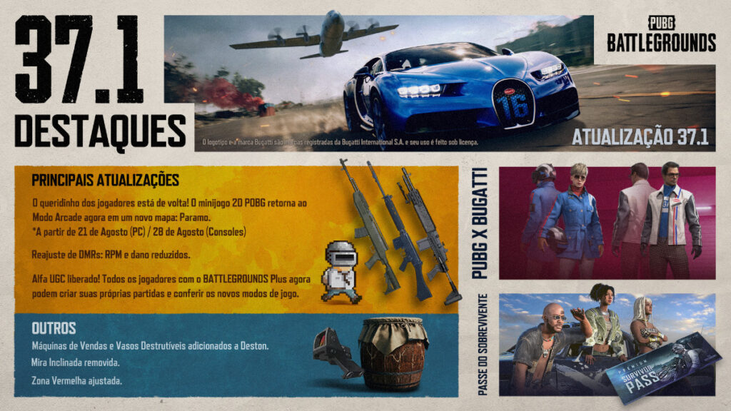 PUBG: BATTLEGROUNDS acelera com BUGATTI, expande UGC Alpha e mais!