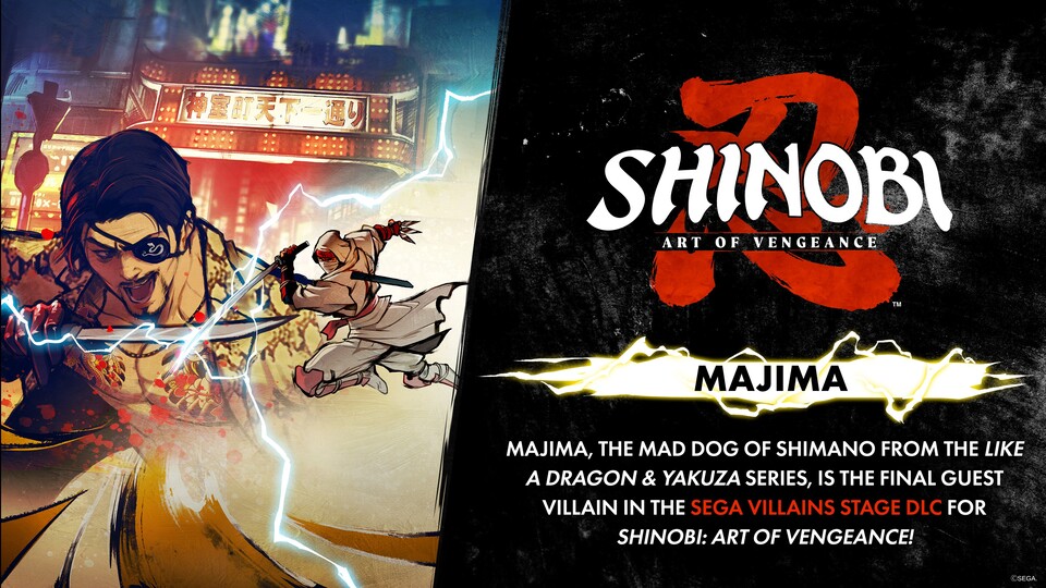 Goro Majima invade SHINOBI: Art of Vengeance como chefe final da Fase Vilões da SEGA!