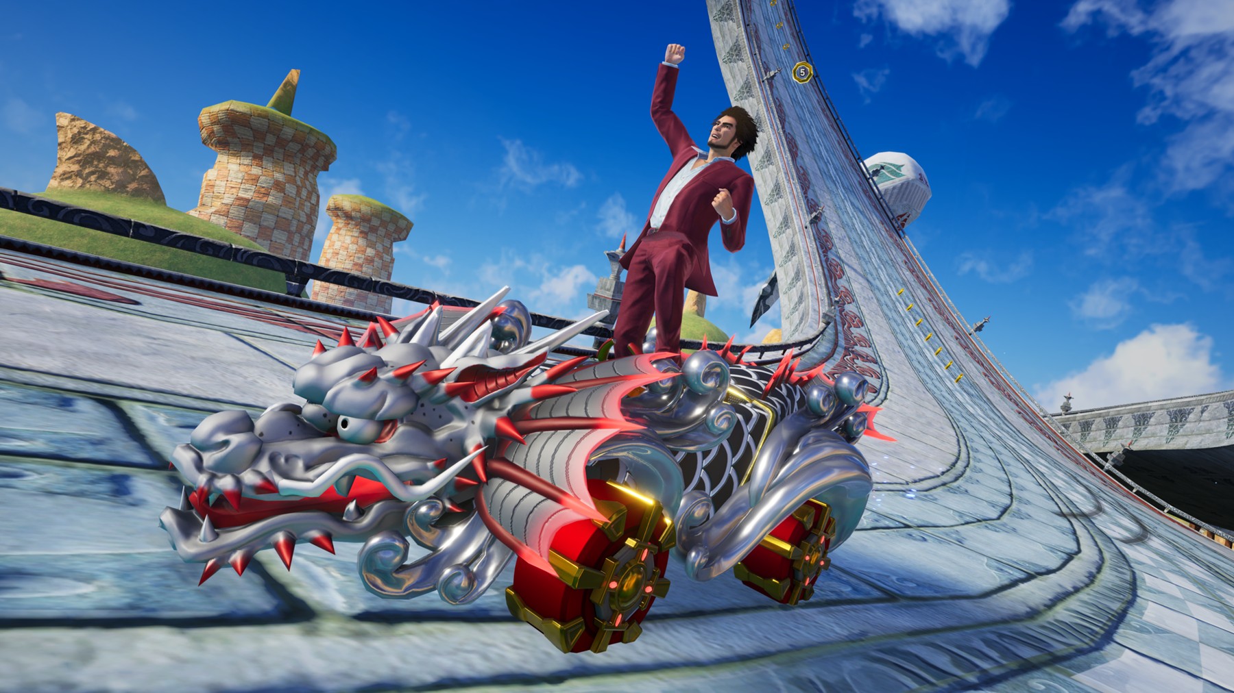 Ichiban Kasuga acelera em Sonic Racing: CrossWorlds com pacote gratuito já disponível!