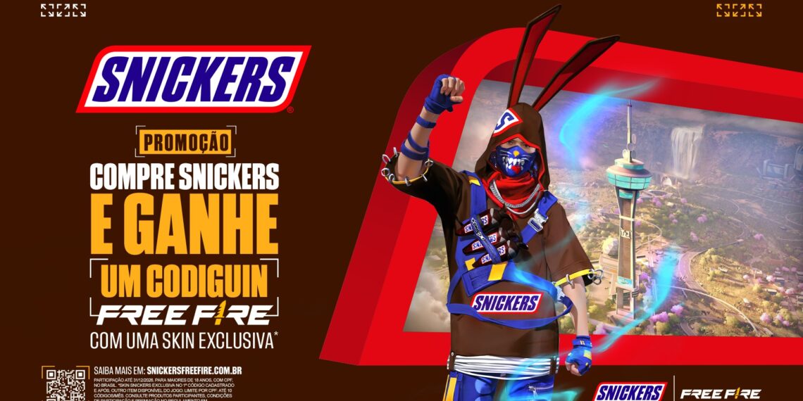Free Fire e Snickers renovam parceria em 2026 com novas ativações, recompensas e skin exclusiva
