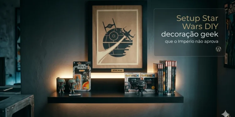 setup Star Wars DIY prateleira iluminada com colecionáveis geek