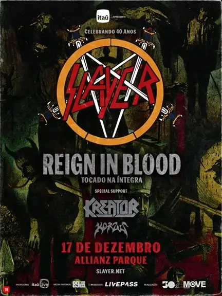 Slayer Reign In Blood 40 anos ganha show histórico em São Paulo