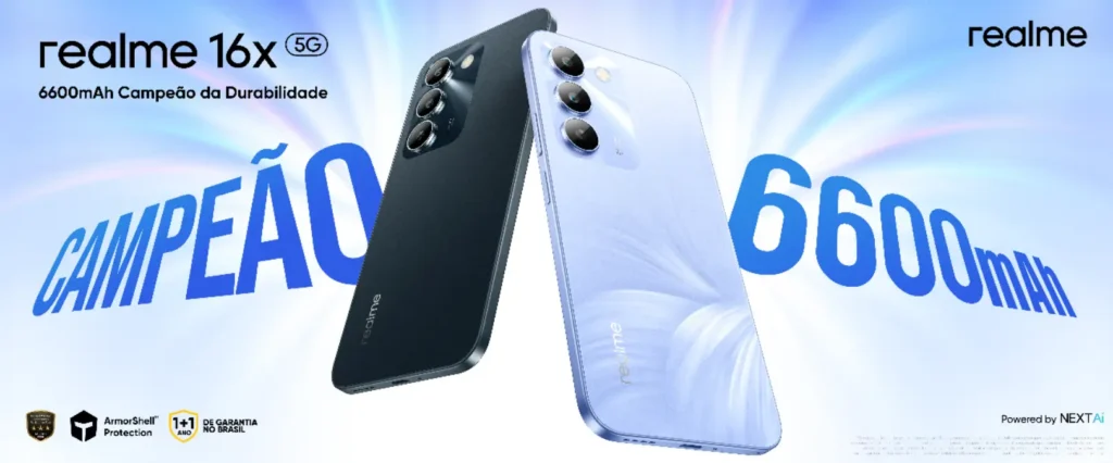 realme 16x 5G estreia no Brasil com bateria gigante