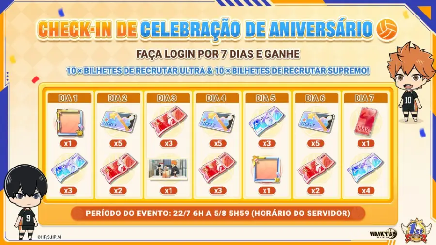 Aniversário de HAIKYU!! FLY HIGH traz personagens grátis
