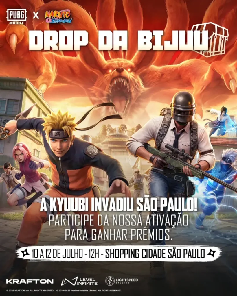 PUBG Mobile leva Naruto para São Paulo com evento imersivo